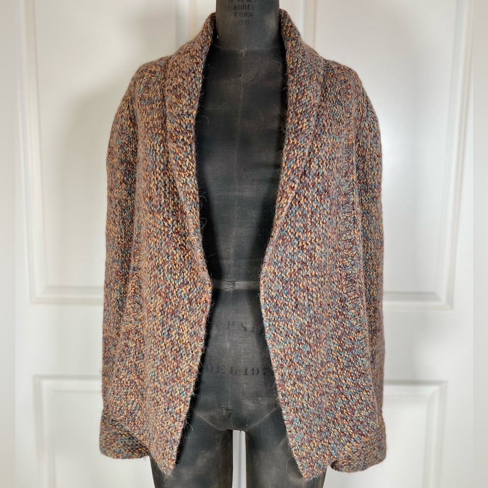 HWR Marled Wool Alpaca Open Front Cardigan Sweater Neutral, size S